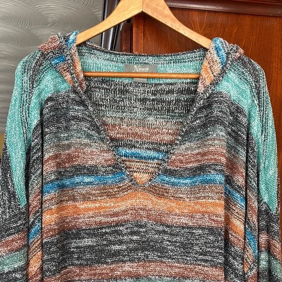 Naturals Striped Multicolor Knit Hoodie Sweater Beachy Oversized Lightweight 2X - Picture 3 of 9